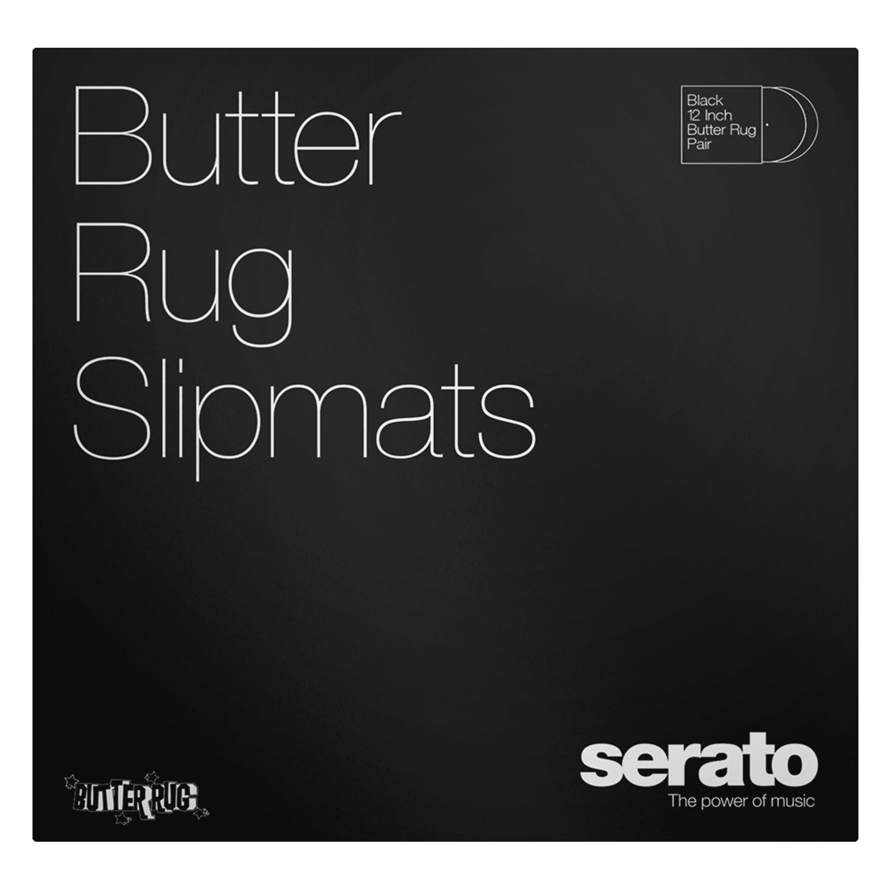 Serato Butter Rug 12" Vinyl Record Slipmats (pair, black with white logo) (12" vinyl record slipmats)