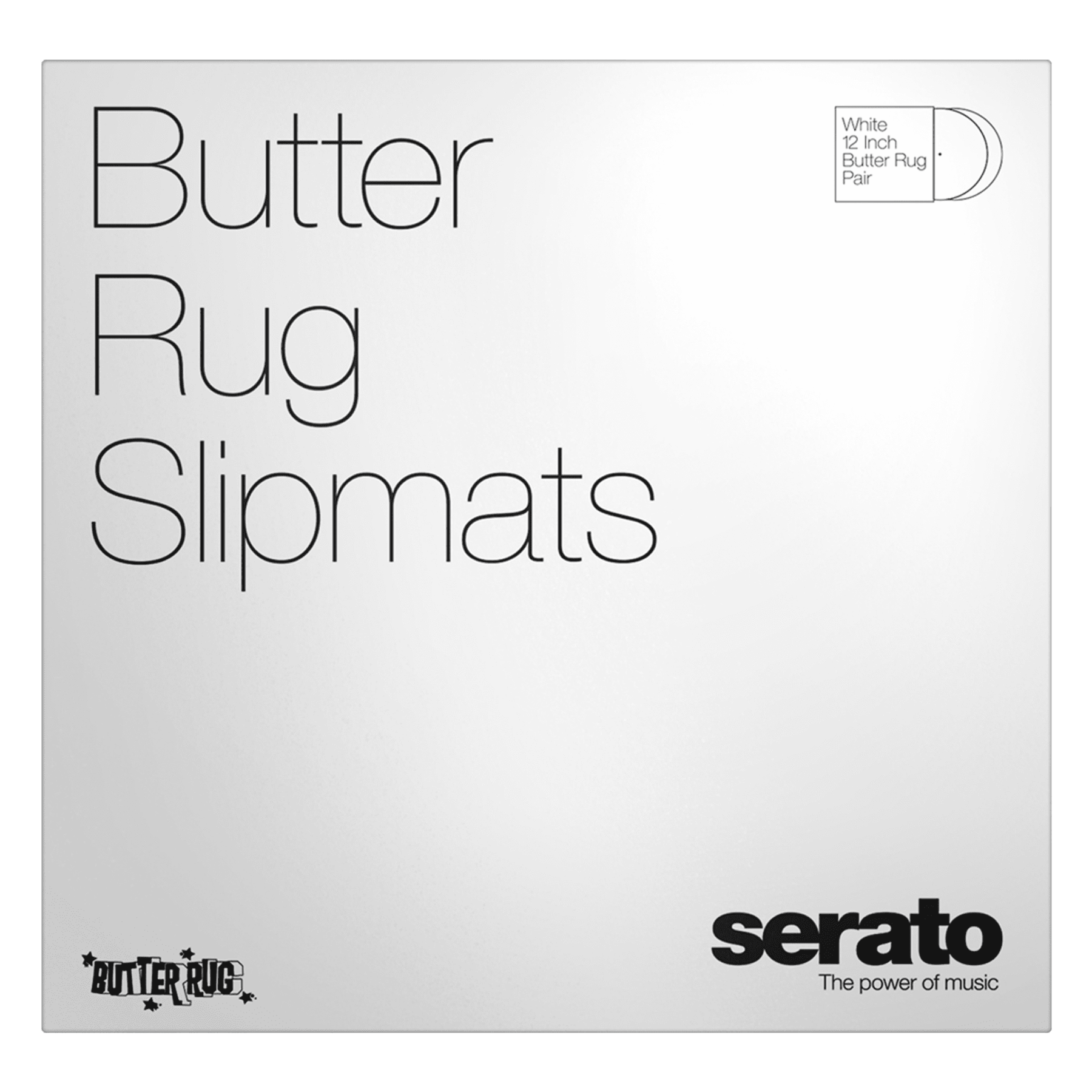 Serato Butter Rug 12" Vinyl Record Slipmats (pair, white with black logo) (12" vinyl record slipmats)