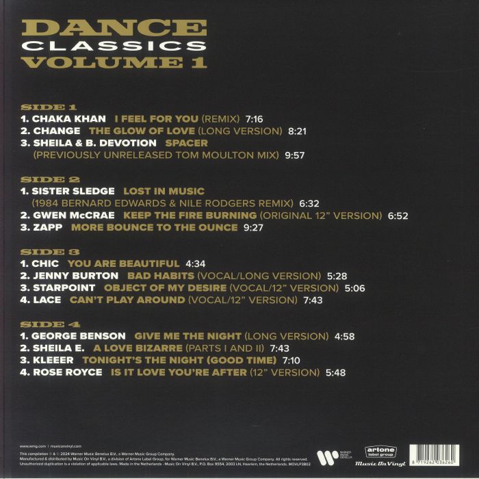 VARIOUS - Dance Classics Vol 1 (limited 180 gram audiophile gold vinyl 2xLP + insert)